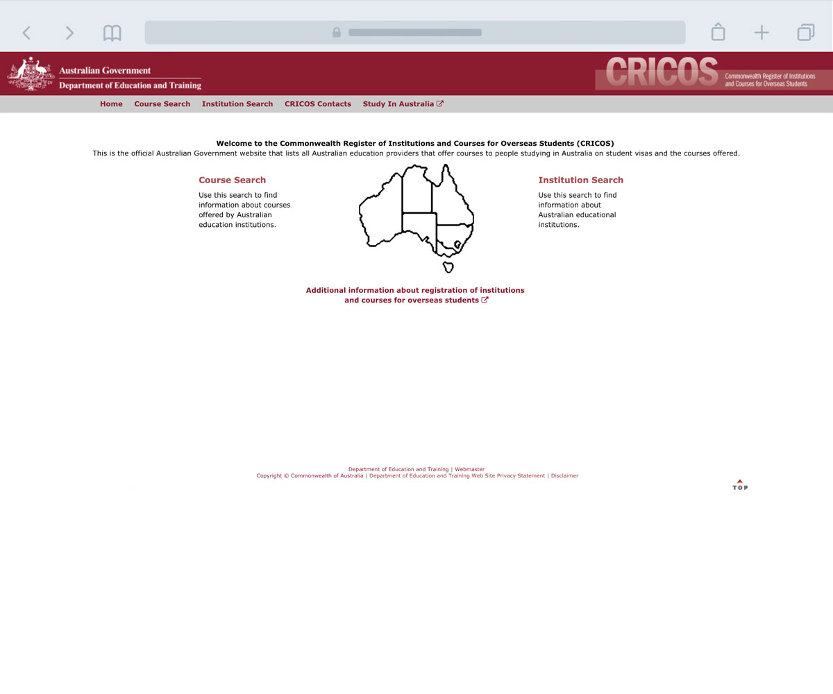 CRICOS course search provided by EducationLink.
