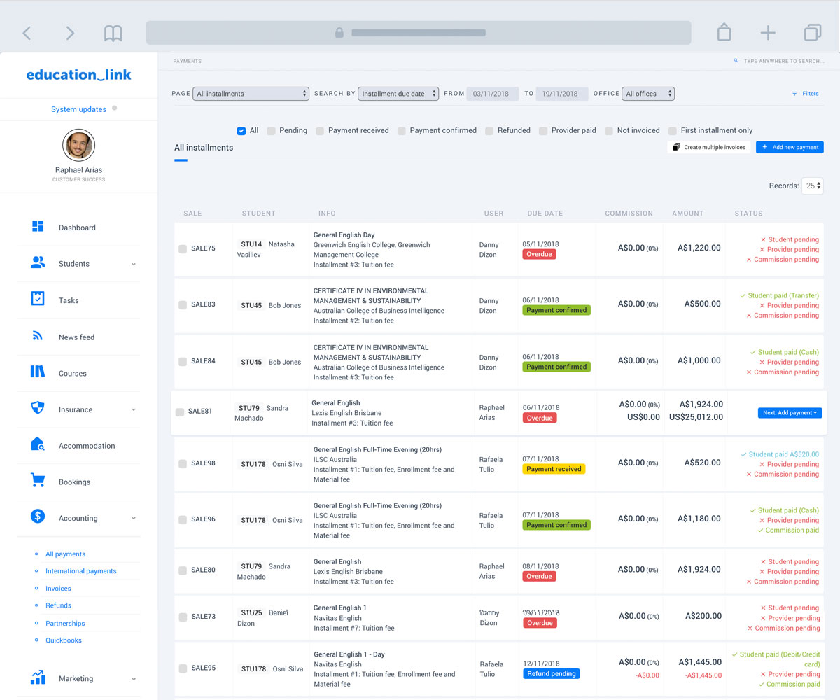 Commission management for your education agency with student payment and receipt management in one agent management system.